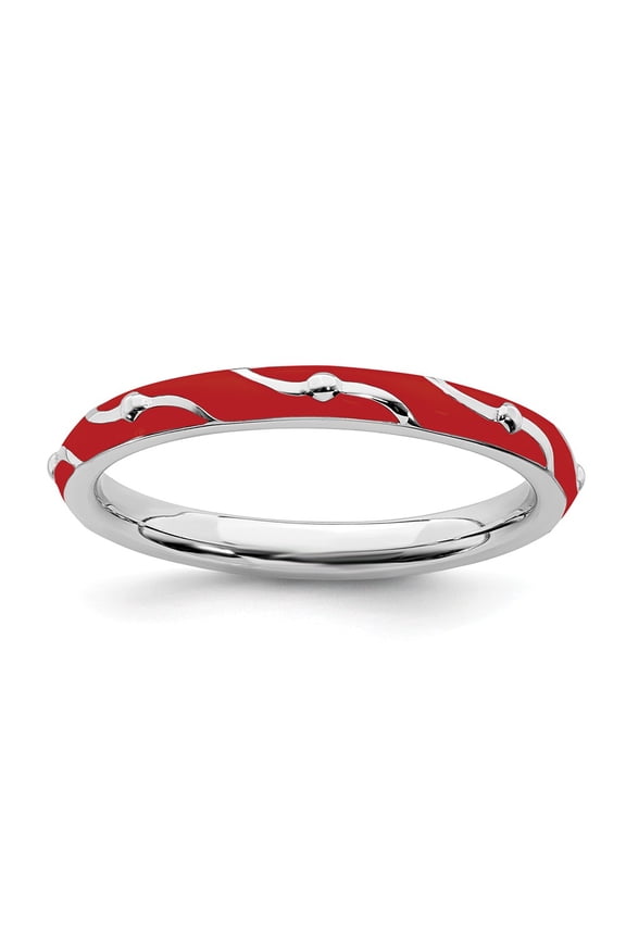 Sterling Silver Stackable Expressions Red Enamel Swirl Pattern Ring Size 5