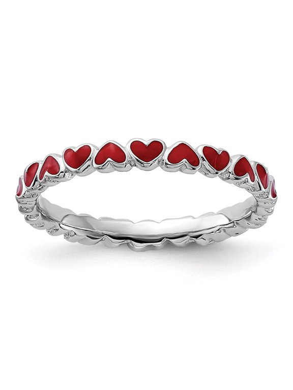 Sterling Silver Stackable Expressions Red Enameled Ring