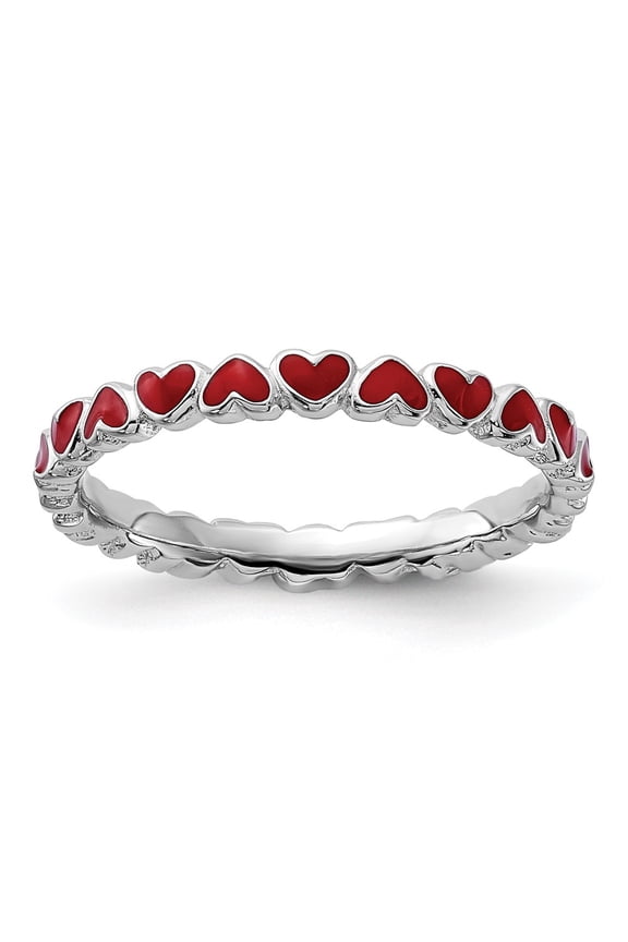 Sterling Silver Stackable Expressions Red Enameled Ring