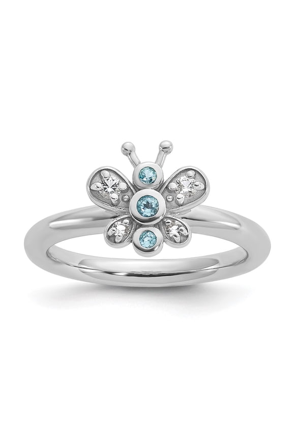 Sterling Silver Stackable Expressions Rh-plated Blue/White Topaz Butterfly