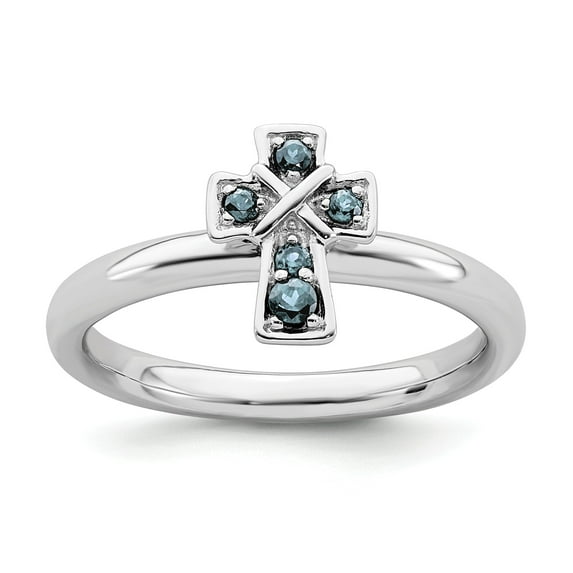 Sterling Silver Stackable Expressions Rhodium Aquamarine Cross Ring - Size 5