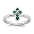 thumbnail image 1 of Sterling Silver Stackable Expressions Rhodium Created Emerald Cross Ring - Size 8, 1 of 3