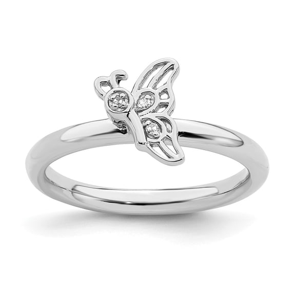 Sterling Silver Stackable Expressions Rhodium Plated Butterfly 0.02 Ct. Diamond Ring Size 10