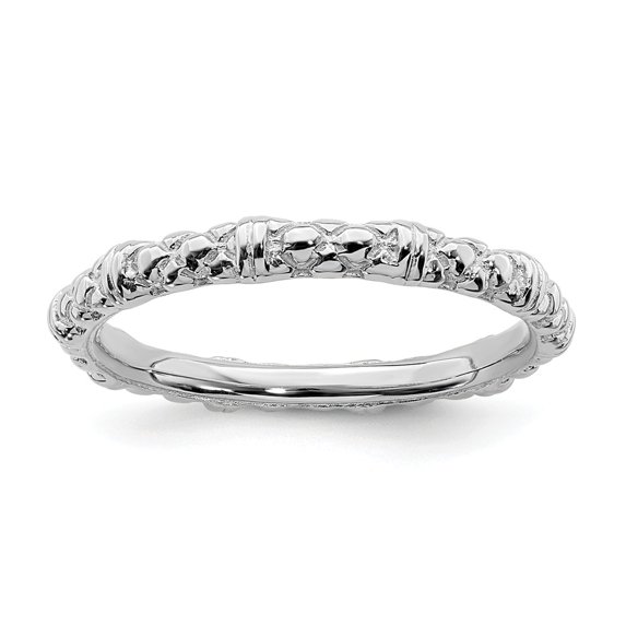 Sterling Silver Stackable Expressions Rhodium Plated Nugget Cable Ring Size 6