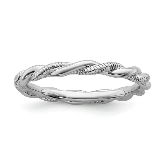 Sterling Silver Stackable Expressions Rhodium Plated Twist Ring Size 10
