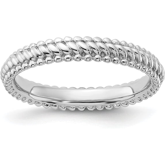 Sterling Silver Stackable Expressions Rhodium Ring - Ring Size 6.0-2.8gm