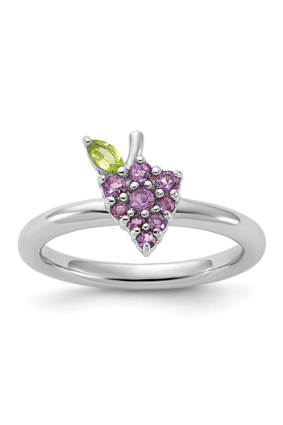 Sterling Silver Stackable Expressions Rhodium-plated Amethyst and Peridot Grapes Ring