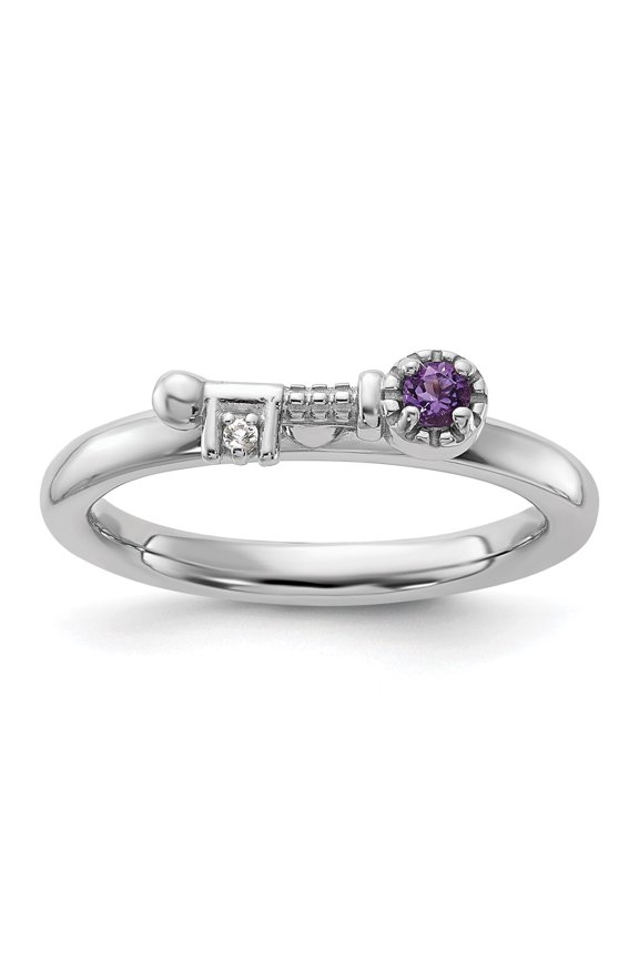 Sterling Silver Stackable Expressions Rhodium-plated Amethyst and White Topaz Key Ring Size -9