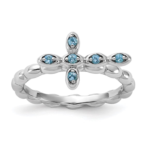 Sterling Silver Stackable Expressions Rhodium-plated Blue Topaz Cross Ring Size -5