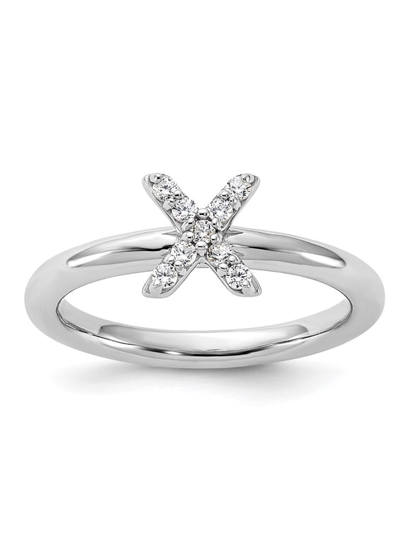 Sterling Silver Stackable Expressions Rhodium-plated CZ X Ring Size -8