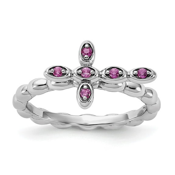 Sterling Silver Stackable Expressions Rhodium-plated Created Ruby Cross Ring Size -9