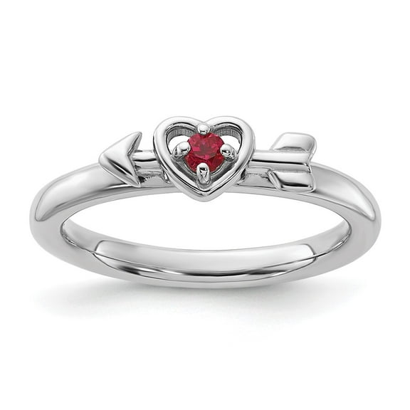 Sterling Silver Stackable Expressions Rhodium-plated Created Ruby Heart with Arrow Ring Size -5