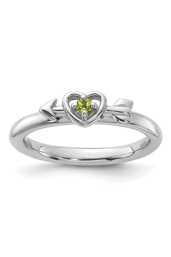 Sterling Silver Stackable Expressions Rhodium-plated Peridot Heart with Arrow Ring Size -10