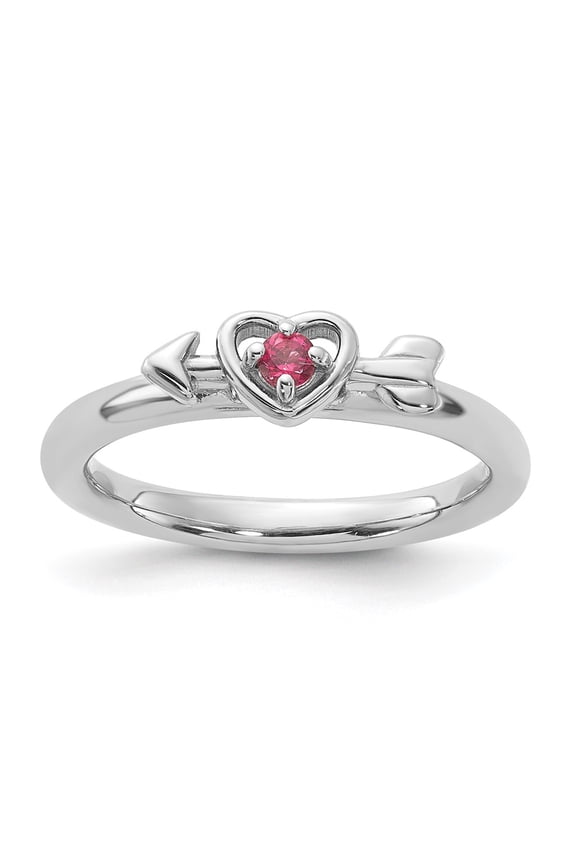 Sterling Silver Stackable Expressions Rhodium-plated Pink Tourmaline Heart with Arrow Ring Size -5