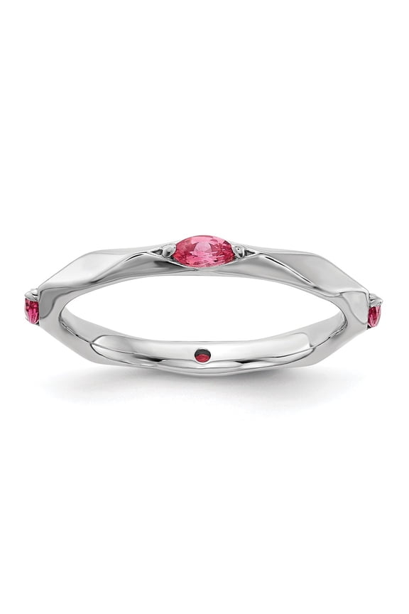 Sterling Silver Stackable Expressions Rhodium-plated Pink Tourmaline Ring Size -6