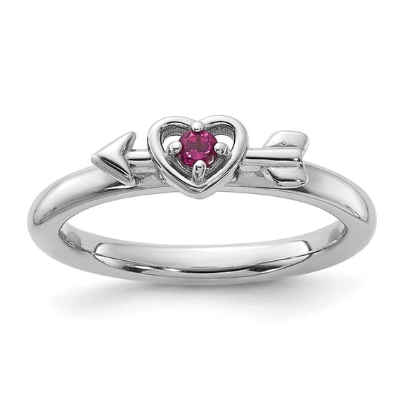Sterling Silver Stackable Expressions Rhodium-plated Rhodolite Heart with Arrow Ring Size -8