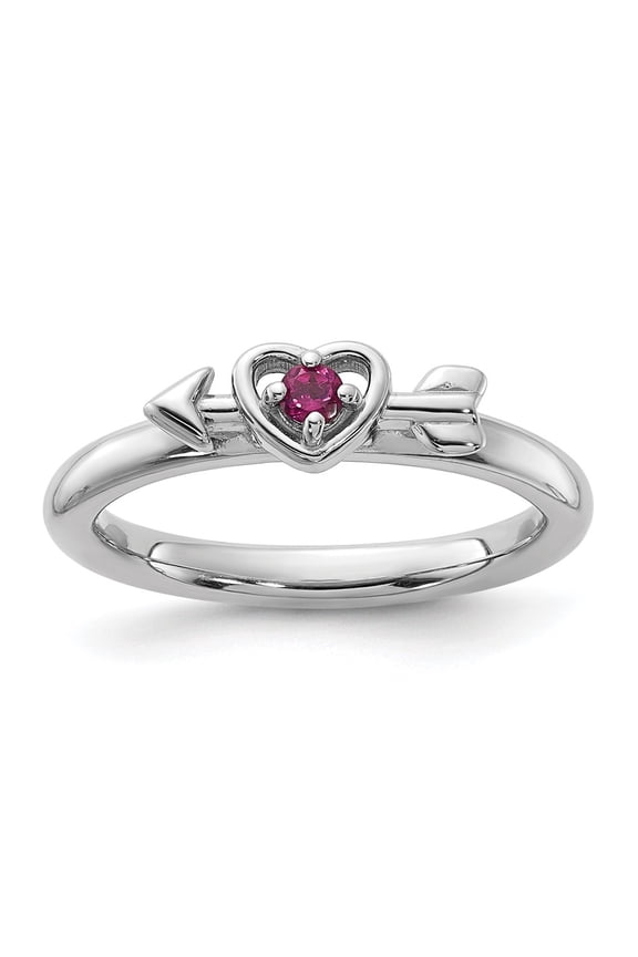 Sterling Silver Stackable Expressions Rhodium-plated Rhodolite Heart with Arrow Ring Size -8