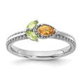 thumbnail image 1 of Sterling Silver Stackable Expressions Rhodium-plated Textured Citrine and Peridot Flower Ring, 1 of 7