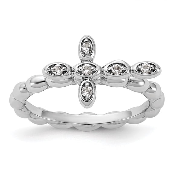 Sterling Silver Stackable Expressions Rhodium-plated White Topaz Cross Ring Size -8