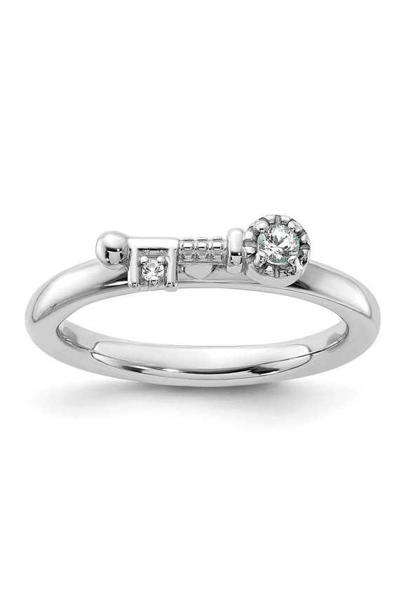 Sterling Silver Stackable Expressions Rhodium-plated White Topaz Key Ring Size -8