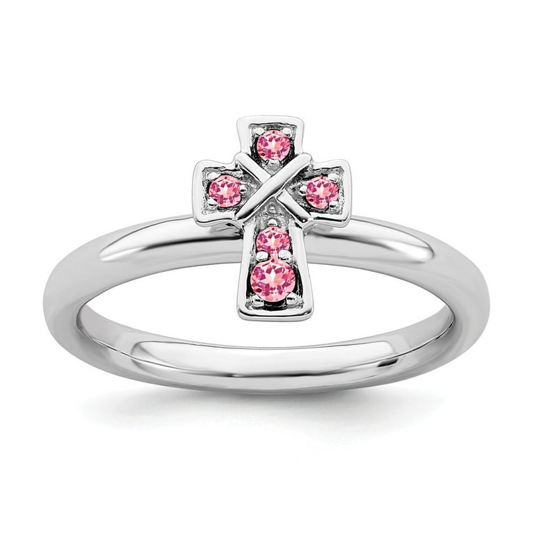 Sterling Silver Stackable Expressions Pink Tourmaline Cross Ring Sterling Silver Stackable Expressions Pink Tourmaline Cross Ring