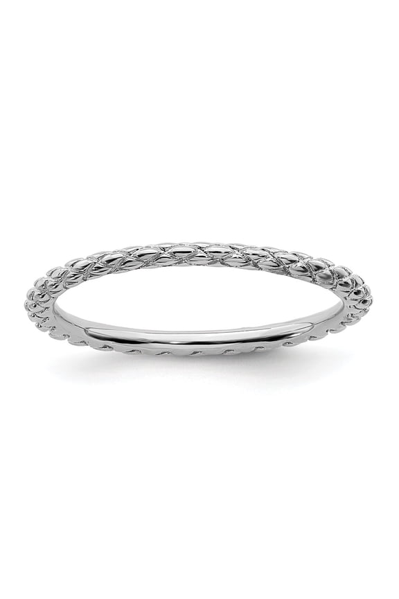 Sterling Silver Stackable Expressions Rhodiumed Bead Criss Cross Ring Size 8