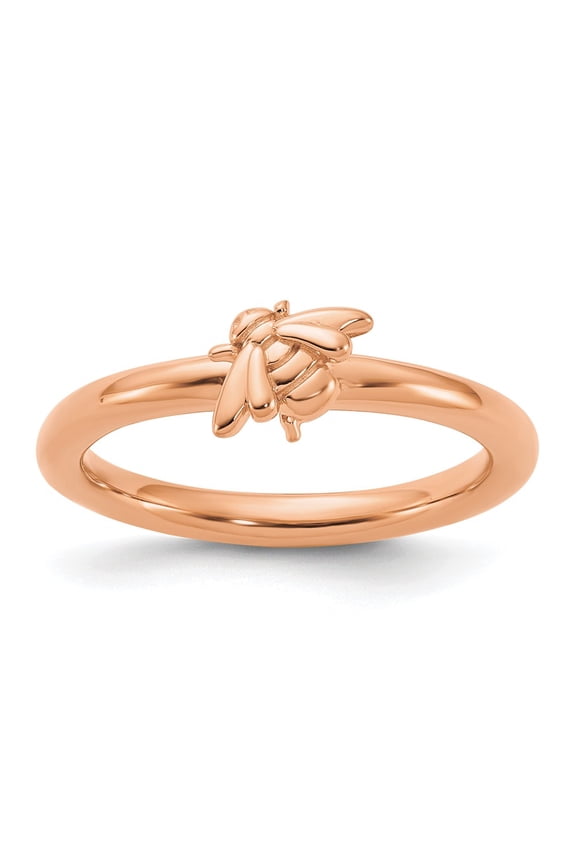 Sterling Silver Stackable Expressions Rose Gold-plated Bee Ring Size -9