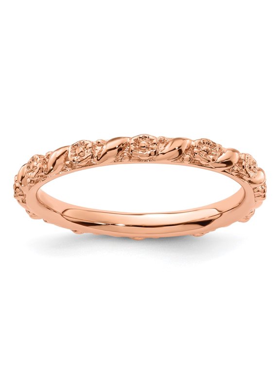 Sterling Silver Stackable Expressions Rose Gold-plated Flower Ring