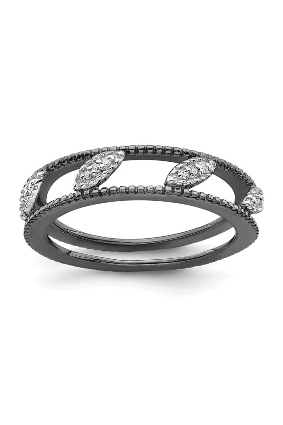 Sterling Silver Stackable Expressions Ruthenium-plated Diamond Jacket Ring - Size 5