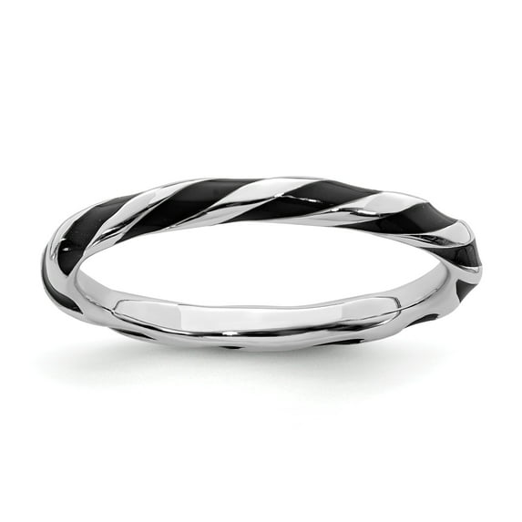 Sterling Silver Stackable Expressions Twisted Black Enameled Ring - Size 10
