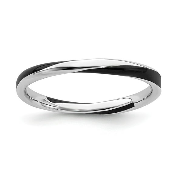 Sterling Silver Stackable Expressions Twisted Black Enameled Ring