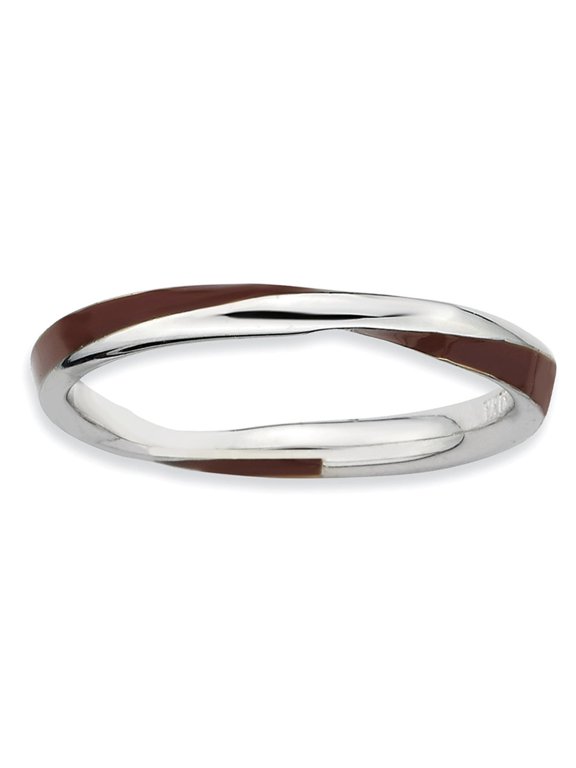 Sterling Silver Stackable Expressions Twisted Brown Enameled Ring