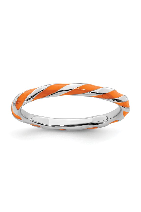 Sterling Silver Stackable Expressions Twisted Orange Enameled Ring - Size 5