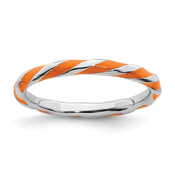 Sterling Silver Stackable Expressions Twisted Orange Enameled Ring - Size 8