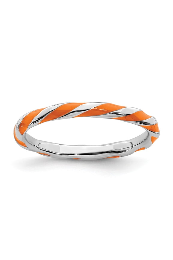 Sterling Silver Stackable Expressions Twisted Orange Enameled Ring