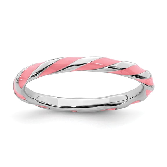 Sterling Silver Stackable Expressions Twisted Pink Enameled Ring