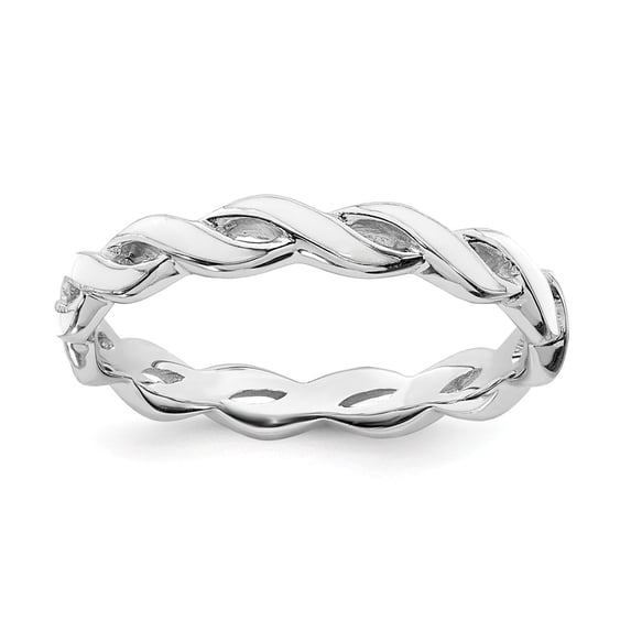 Sterling Silver Stackable Expressions White Enamel Braided Ring Size 10
