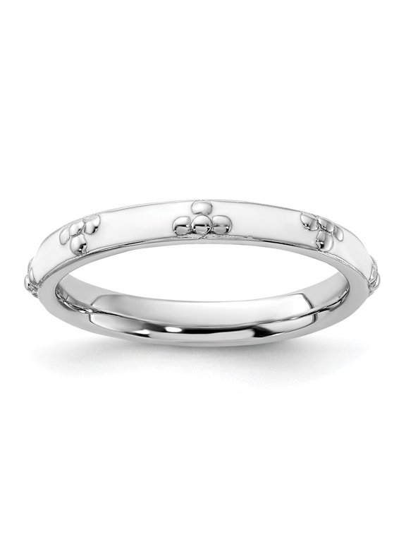 Sterling Silver Stackable Expressions White Enameled Ring