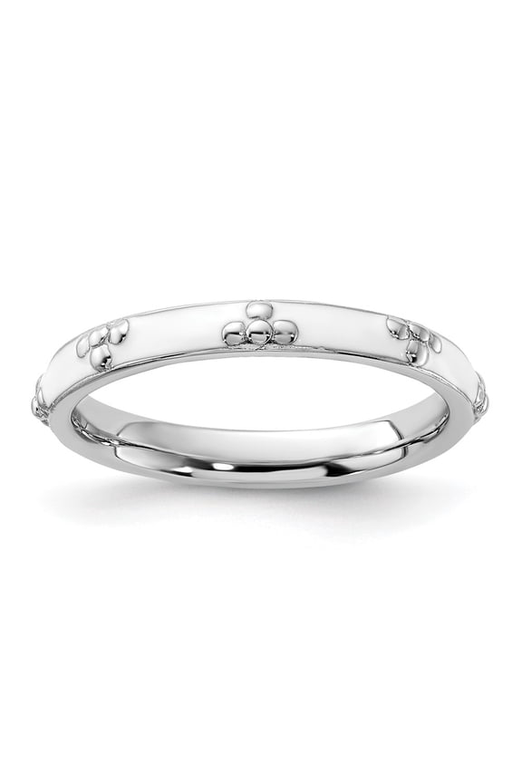 Sterling Silver Stackable Expressions White Enameled Ring
