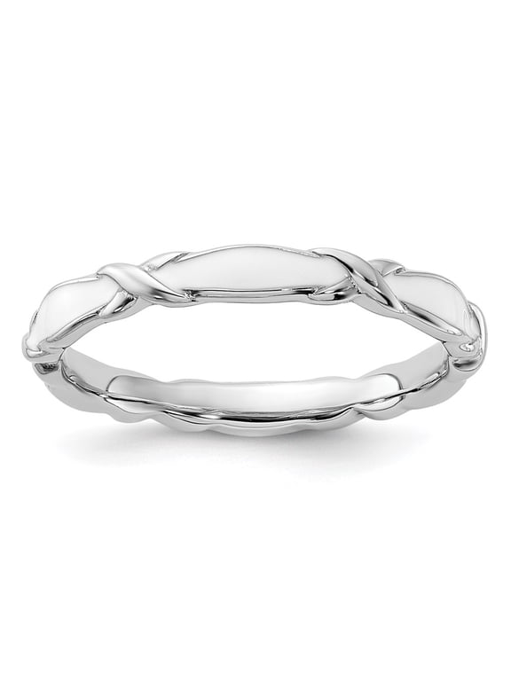 Sterling Silver Stackable Expressions White Enameled Ring