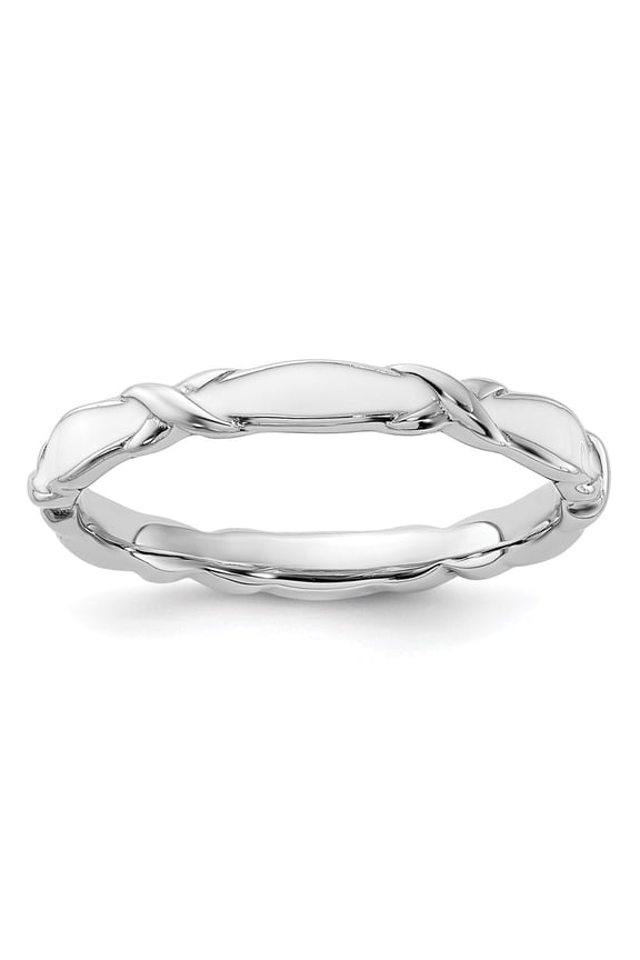 Sterling Silver Stackable Expressions White Enameled Ring