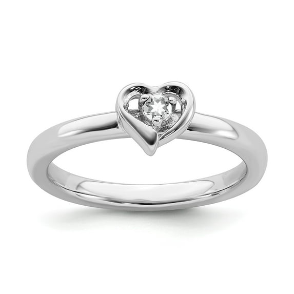 Sterling Silver Stackable Expressions White Topaz Heart Ring - Size 8