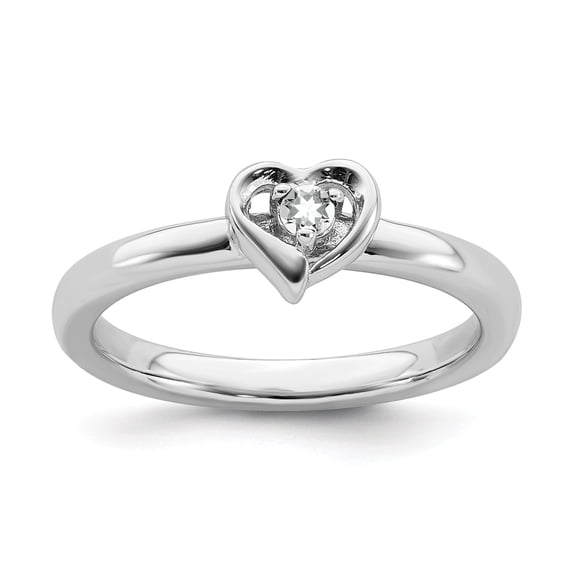 Sterling Silver Stackable Expressions White Topaz Heart Ring - Size 9