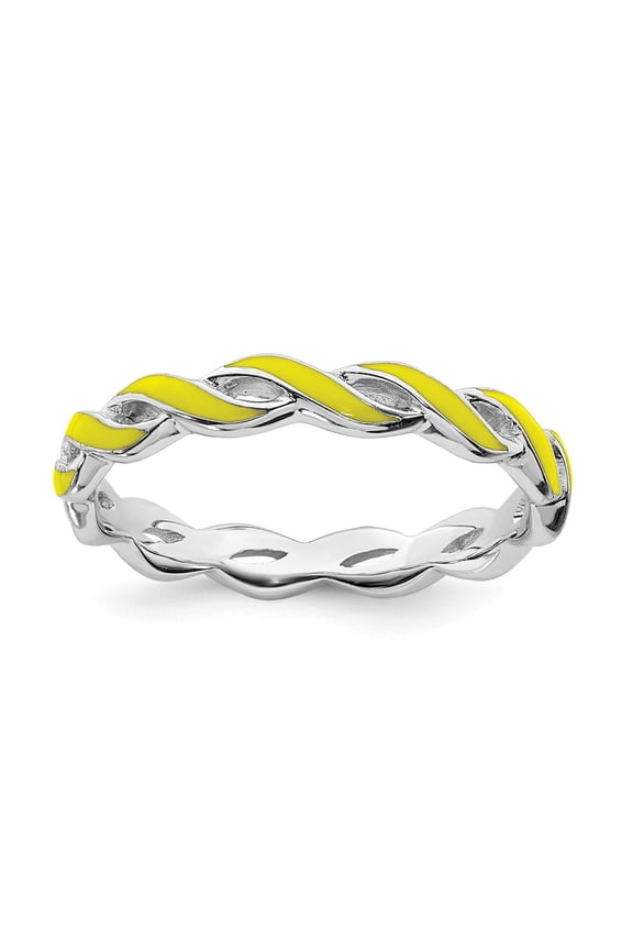 Sterling Silver Stackable Expressions Yellow Enamel Braided Ring Size 5