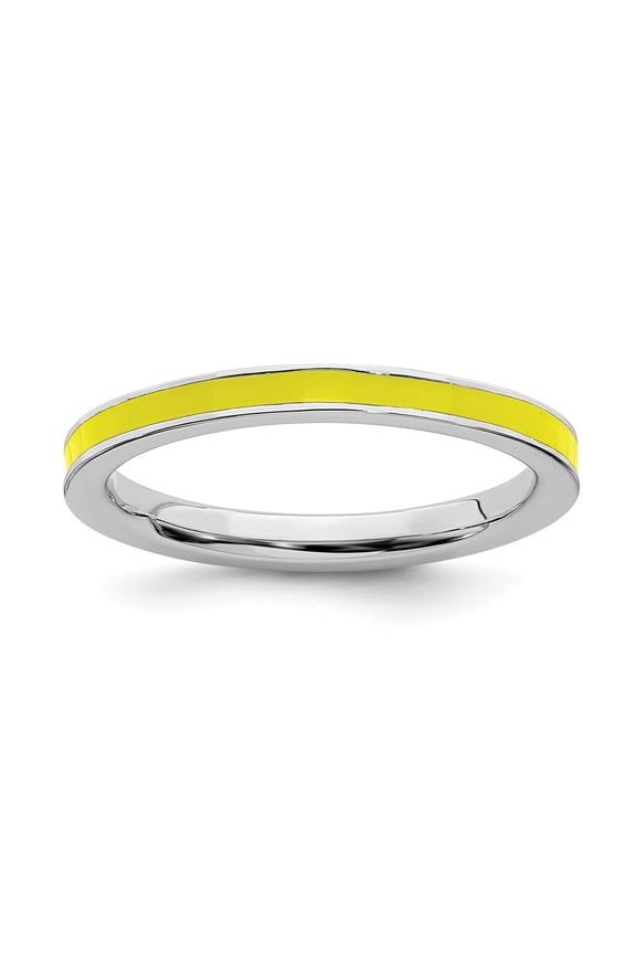 Sterling Silver Stackable Expressions Yellow Enameled 2.25mm Ring Size 9