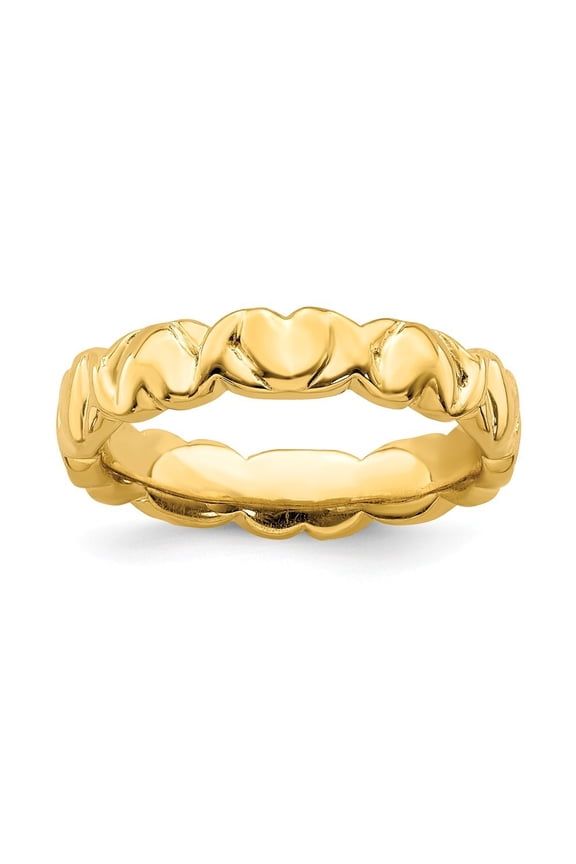 Sterling Silver Stackable Gold-Flashed Hearts Ring - 4.1 Grams - Size 8