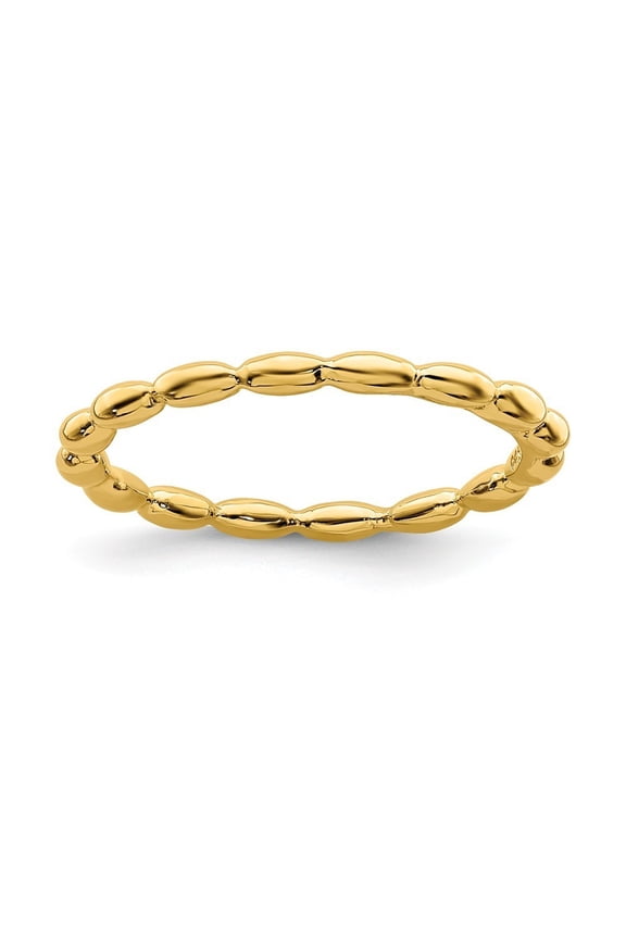 Sterling Silver Stackable Gold-Flashed Rice Bead Ring - 1.3 Grams - Size 7