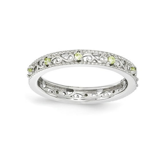 Gem & Harmony Sterling Silver Stackable Green Peridot Band Ring for Women
