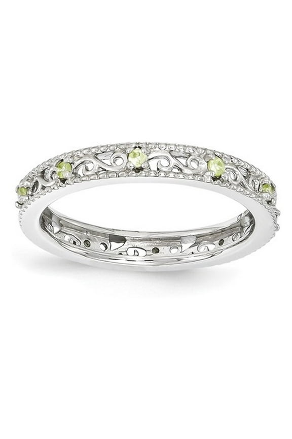 Gem & Harmony Sterling Silver Stackable Green Peridot Band Ring for Women
