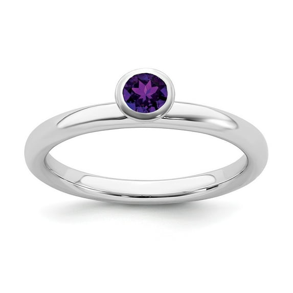Sterling Silver Stackable High 4mm Round Amethyst Ring - .24 cwt - Size 7